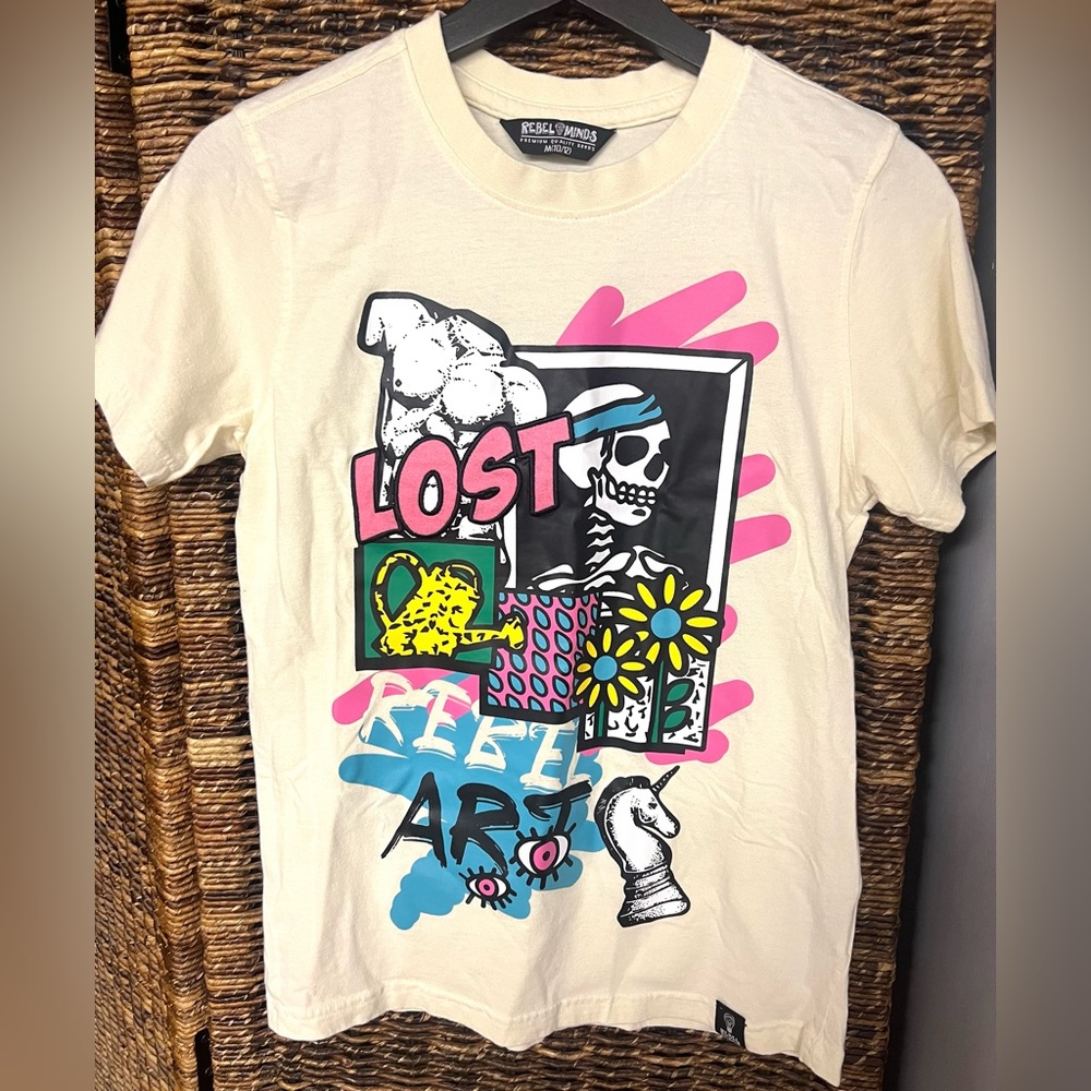 Rebel Minds- Youth size 10/12 T-shirt, Embroidered/Screen Print combo, Pre-Owned